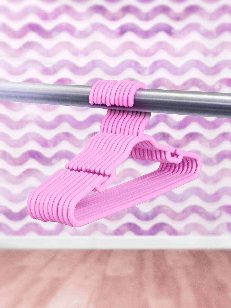 Kit 25 Cabides Infantil 8mm Reforçado Grosso Resistente Kids Para Roupas Calça Jeans Com Gancho e Cavidade - Rosa Bebê - Visão 1