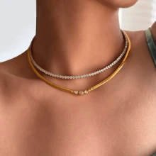 1 件 18K 镀金不锈钢锆石装饰项圈，适合女性日常佩戴和婚礼佩戴作为礼物 - 項圈 - 查看 1