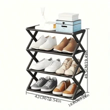 1pc Four-Layer Foldable Plastic Shoe Rack, Upgraded Thickened Shoe Rack, Multi-Layer Space-Saving, Dust-Proof And Simple Shoe Rack, Creative X-Shaped Dust-Proof Steel Tube Shoe Rack, Easy-To-Assemble Shoe Rack, Foldable Shoe Rack, Suitable For Entrances, Corridors, Bedrooms And Dormitories