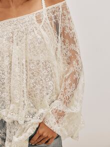 Women's Y2K One Shoulder Lace Tops Floral Solid Color Long Sleeve Tops See Through Sheer Tops Summer Casual Going Out Tops Clubwear - 白色 - 查看 2