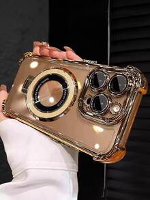 奢华电镀透明金色手机壳，带磁吸指环支架，防震防摔，采用柔软硅胶材质，适用于 16/16E/16 Pro/16 Pro Max/16 Plus/15/14/13/12/11/X/XS/XR/8/7、Galaxy S25/S24/S23/S22/S21/A55/A54/A53/A52/A35/A34/A23/A16/A15/A14/A13/A12/A05S/FE/Ultra/4G/5G 以及 Redmi/Honor/MOTO/OPPO/Infinix 等品牌手机。