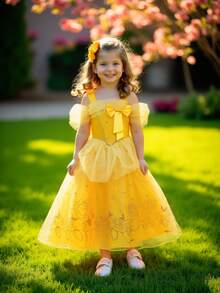 Vestido de princesa amarillo con decoración de lazo para niñas pequeñas