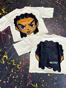 Kuku Boy Cartoon Printed (220g Pure Cotton T-Shirt) Cotton T-Shirt - Soft And Breathable, 100% Pure Cotton Fabric - Comfortable And Energetic Summer Street Style Short Sleeved T-Shirt, Cool Design Retro Summer Men's Daily Wear T-Shirt - 白色 - 查看 2
