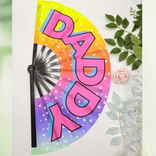 Ombre "DADDY" Folding Fan, Creative And Fashionable Decorative Fan With Letter Design For Father's Day; "SLAY" Folding Fan With Cool Black Background, Fashionable And Personalized Choice