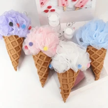 1pc Giant Ice Cream Cone Bath Sponge - Extra Soft & Fluffy Rainbow Shower Pouf For Rich Lather | Cute Large Body Scrubber, Gentle Exfoliating Bath Accessory