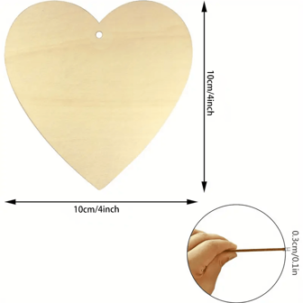 10 pezzi di forma cuore in legno grezzo con fori, adatto per forniture di bricolage e pittura artigianale