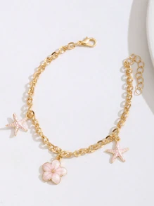 1pc Delicate Sweet Flower & Starfish Decor Bracelet For Women Summer Beach Party Travel Vacation Jewelry Accessory For Daily Wear
