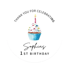 4-26cm personalisierte Geburtstags-Aufkleber, bedruckte Aufkleber mit Ihrem Text, Papieraufkleber in verschiedenen Größen und Materialien, farbecht, perfekte Partydekoration für Geburtstage, Aufkleber "Alles Gute zum Geburtstag", Cupcake-Aufkleber