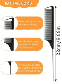Professional Point Tail Comb Pin Tail Comb Rat Tail Comb Parting Comb Stainless Steel Tail Comb Anti-Static Hair Comb, Braiding Combs, Fine Tooth Rat Tail CombHighlight Comb Tail Combs Highlight Comb Multifunctional For Normal Hair - Attractive Candy Color,Bridal Hair Combs Perfect For Barber Shops, Salons And Home Use