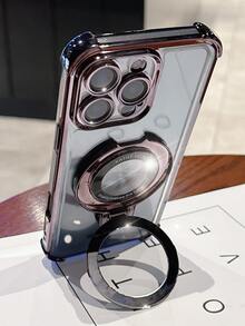 奢华电镀透明黑色手机壳，带支架，防震防刮，采用柔软硅胶材质，兼容 16/16E/16 Pro/16 Pro Max/16 Plus/15/14/13/12/11/X/XS/XR/8/7、Galaxy S25/S24/S23/S22/S21/A55/A54/A53/A52/A35/A34/A23/A16/A15/A14/A13/A12/A05S/FE/Ultra/4G/5G、Redmi/Honor/MOTO/OPPO/Infinix 等品牌手机。