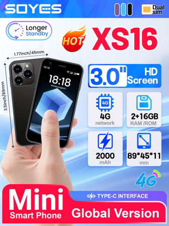 SOYES XS16 4G LTE Mini Small Size Smartphone 2GB RAM 16GB ROM / 3GB RAM 64GB ROM 3" Display 5MP Camera Dual SIM With Play Store