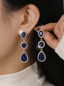 1 Pair Boho Rhinestone Embellished Fashion Versatile Popular Earrings, Suitable For Women Everyday Wear And Party