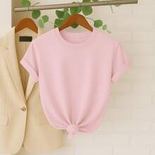 Kit 3 T-Shirts Basic Women's T-Shirt 100% Cotton 30.1 Various Colors Wide And Loose For Everyday Use - Xanh nhạt/Hồng nhạt/Đen - Xem 4