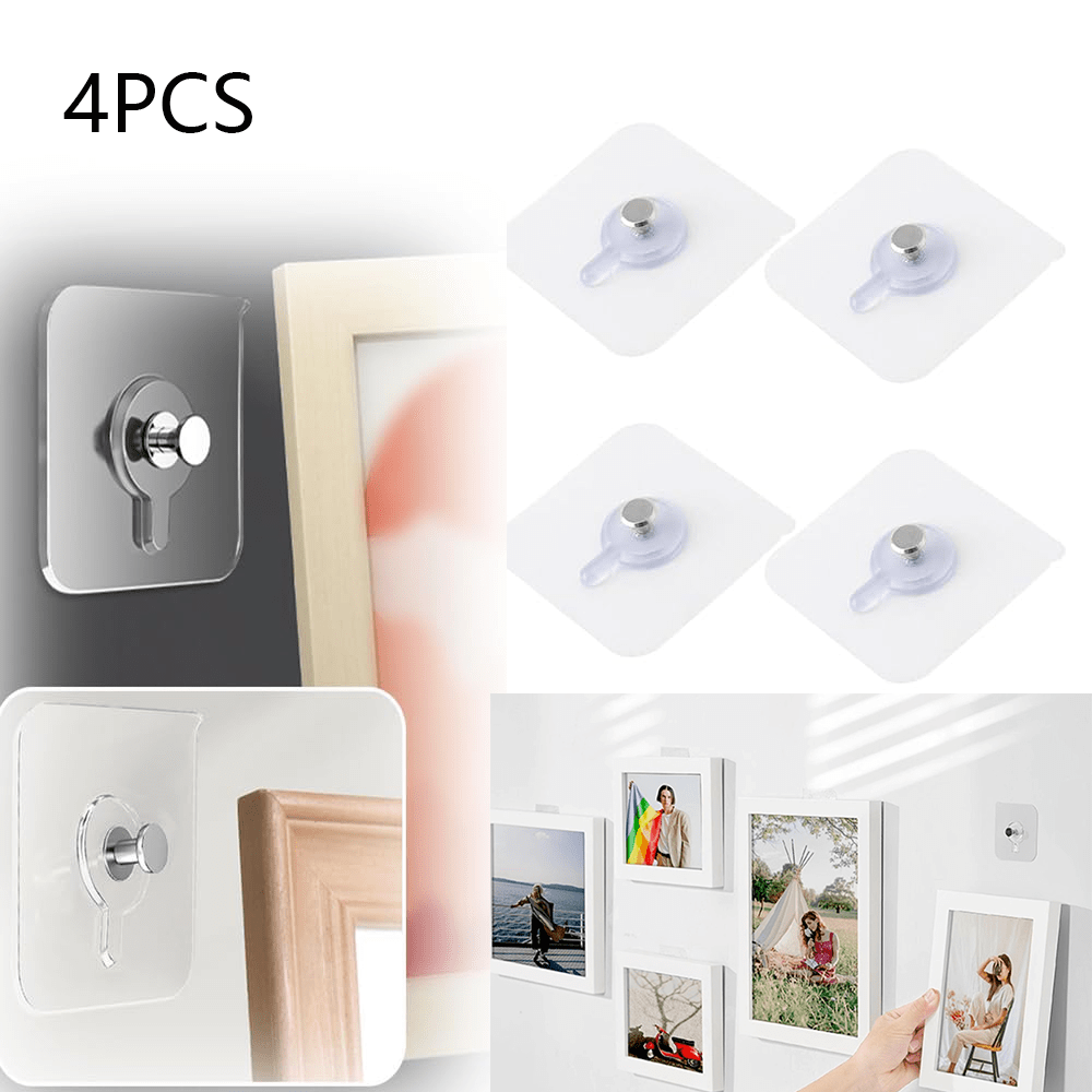 4 Peças Ganchos de Parede Adesivos para Quadros de Foto Forte e Sem Furos, Sem Danos, Organizador Sobre a Porta, Gancho para Roupas, Cabide de Parede, Gancho Adesivo de Parede, Fitas Command, Organizador de Parede, Conjunto de Cabides, Parede para Quadros de Foto, Gancho Command