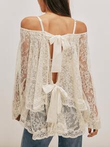 Women's Y2K One Shoulder Lace Tops Floral Solid Color Long Sleeve Tops See Through Sheer Tops Summer Casual Going Out Tops Clubwear - 白色 - 查看 4