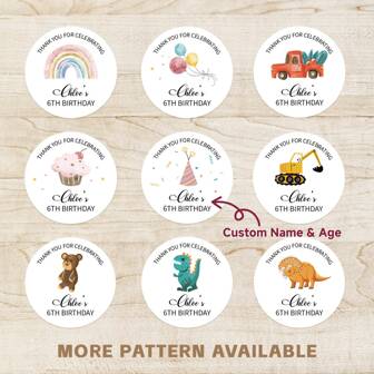 Pegatinas de cumpleaños personalizadas de 4-26 cm, calcomanías personalizadas con tu texto, pegatinas resistentes al agua en una variedad de tamaños, resistentes a la decoloración, decoración perfecta para fiestas de cumpleaños, etiquetas de cumpleaños personalizadas, pegatinas para cupcakes