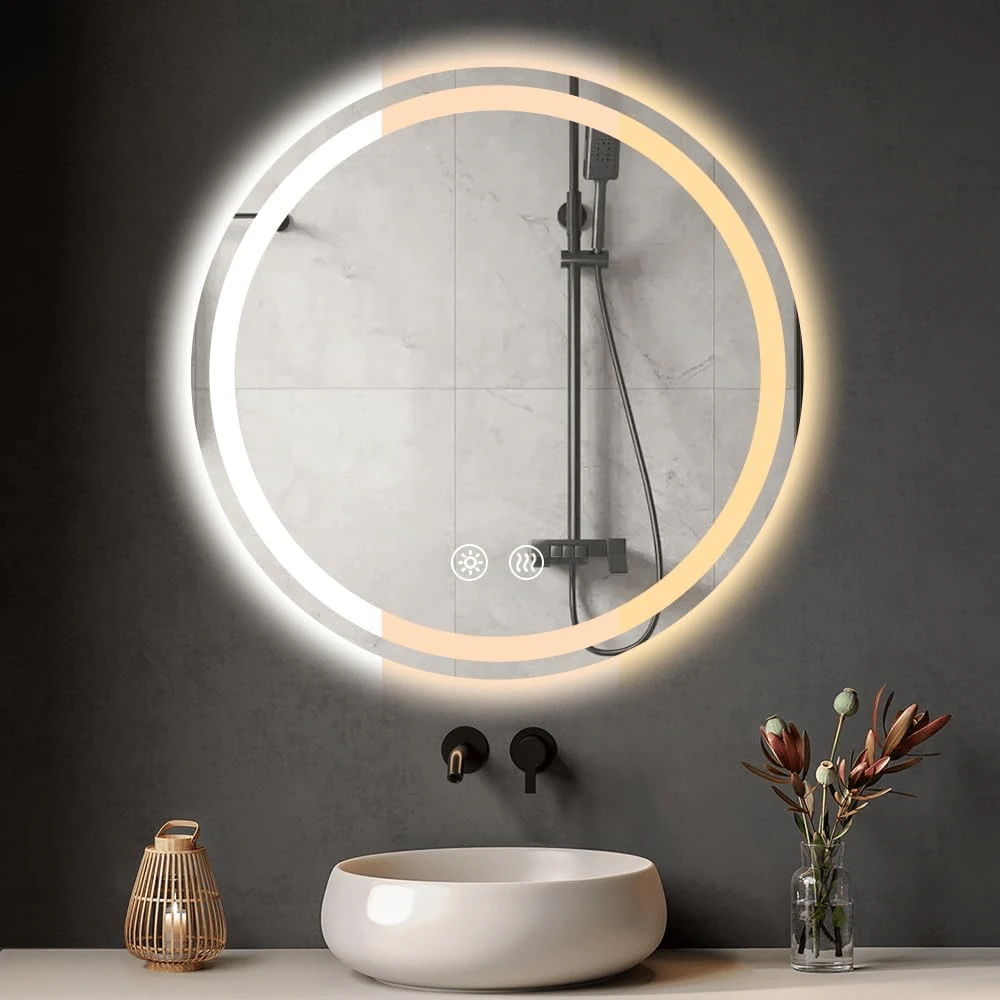 Espejo Led Baño Redondo Touch 60 * 60cm, Espejo De Tocador Moderno Redondo,espejo De Pared Regulable Con Antivaho Y Botones Táctiles Inteligentes,3000k/4000k/6000k 3 Modo Luz Ajustable,marco Nude - Tipo de Enchufe A USA (110-127V) - Ver 1