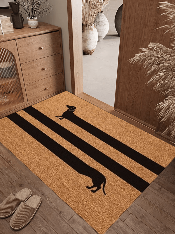 1pc Cute Dachshund Striped Entryway Floor Mat, Minimalist Dachshund Silhouette Design Doormat, Dachshund Themed Rug, Easy To Clean And Durable, Spring/Summer New Arrival