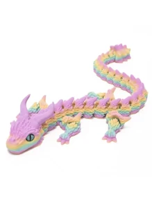 New 3D Printed Double-Horned Dinosaur Joint Dragon Scale Armor Model Toy, Desk Decor, Gift (Random Color Layers)