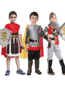 Disfraz de Guerrero Romano para Niños - Conjunto de Disfraz de Gladiador Antiguo para Hombre, Traje de Actuación, Capa, Armadura, Disfraz de Guerrero Espartano para Cosplay y Festival de Niños - Multicolor - Ver 3