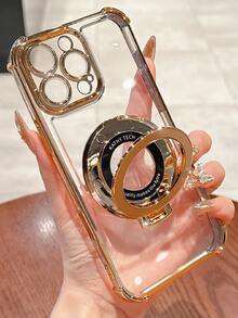 奢华电镀透明金色手机壳，带磁吸指环支架，防震防摔，采用柔软硅胶材质，适用于 16/16E/16 Pro/16 Pro Max/16 Plus/15/14/13/12/11/X/XS/XR/8/7、Galaxy S25/S24/S23/S22/S21/A55/A54/A53/A52/A35/A34/A23/A16/A15/A14/A13/A12/A05S/FE/Ultra/4G/5G 以及 Redmi/Honor/MOTO/OPPO/Infinix 等品牌手机。