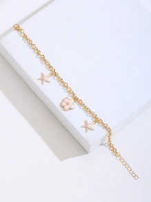 1pc Delicate Sweet Flower & Starfish Decor Bracelet For Women Summer Beach Party Travel Vacation Jewelry Accessory For Daily Wear
