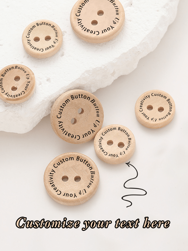 1pc Customizable Natural Wood 2-Hole Button, Round Edge Letter Carved Wooden Button, Sweater Hand Stitching DIY Wood Button, High Quality Material, Durable, Vintage Round Wooden Disc, Clothing Knitwear Natural Colored Print Button