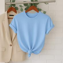 Kit 3 T-Shirts Basic Women's T-Shirt 100% Cotton 30.1 Various Colors Wide And Loose For Everyday Use - Xanh nhạt/Hồng nhạt/Đen - Xem 2