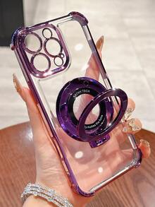 Luxury Electroplated Transparent Purple Phone Case With Magnetic Ring Holder, Shockproof And Anti-Fall, Made Of Soft Silicone Material, Compatible With IPhone 16/16E/16 Pro/16 Pro Max/16 Plus/15/14/13/12/11/X/XS/XR/8/7, Galaxy S25/S24/S23/S22/S21/A55/A54/A53/A52/A35/A34/A23/A16/A15/A14/A13/A12/A05S/FE/Ultra/4G/5G, Redmi/Honor/MOTO/OPPO/Infinix And Other Brands