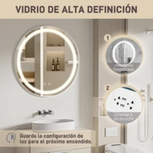 Espejo Led Baño Redondo Touch 60 * 60cm, Espejo De Tocador Moderno Redondo,espejo De Pared Regulable Con Antivaho Y Botones Táctiles Inteligentes,3000k/4000k/6000k 3 Modo Luz Ajustable,marco Nude - Tipo de Enchufe A USA (110-127V) - Ver 10