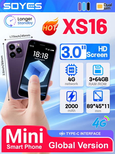 SOYES SOYES XS16 4G LTE Mini Small Size Smartphone 2GB RAM 16GB ROM / 3GB RAM 64GB ROM 3" Display 5MP Camera Dual SIM With Play Store