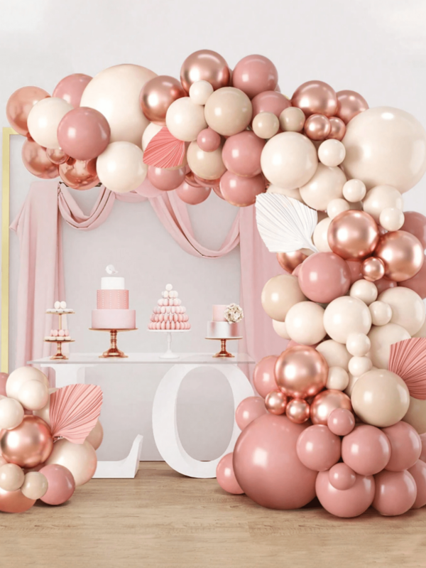 100pcs Retro Pink Rose Gold Balloon Garland Arch Kit, Latex Balloon Decoration Set For Princess Birthday Wedding Decoration, Retro Style Women's Birthday Party Wall Background, Decorative Balloon Arch Kit
