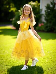 Vestido de princesa amarillo con decoración de lazo para niñas pequeñas