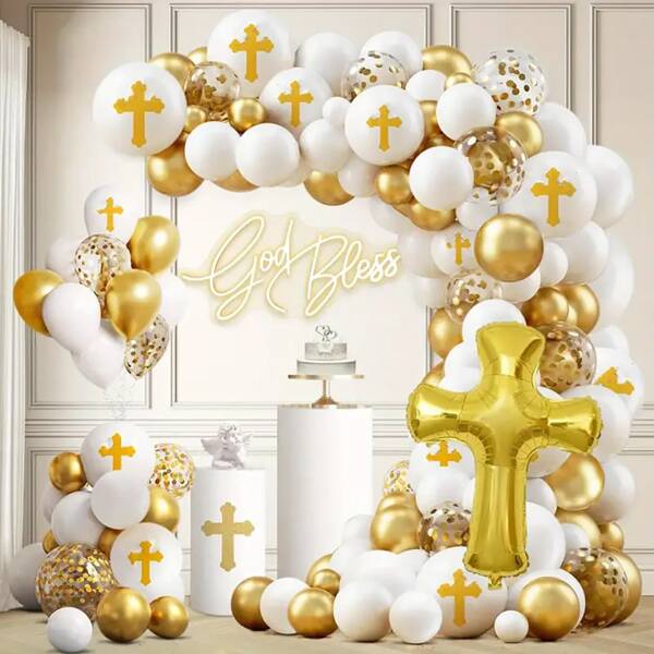 126 piezas Globos de Bautizo/Primera Comunión en azul/rosa/dorado/blanco con cruces/Jesús/estrellas para decoración de fiesta de bautizo, baby shower, cumpleaños, comunión, para niños y niñas para uso en interiores y exteriores
