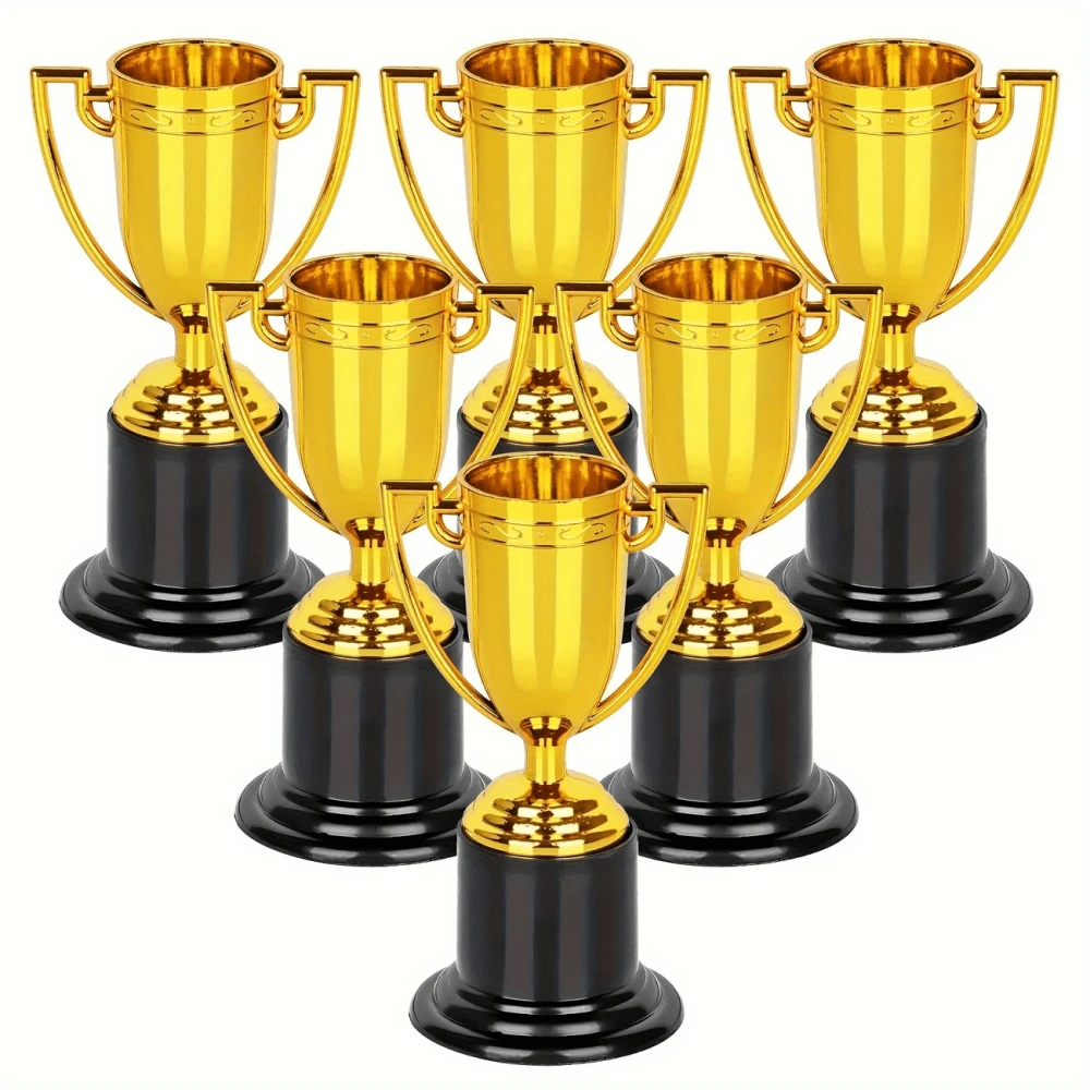 1/6pcs Mini Gold Plastic Trophy, 4 Inch (4.02 Inch) Trophy, Party Favor, Prop, Award, Winning Prize, Competition Ceremony Party Gift, For Classroom Rewards, Sports Events, World Cup, Group Activities, Performances, Sports Awards, Party Giveaways, Ceremony Decor, For Sports And Outdoor Activities, Sports Fan Supplies, Atmosphere-Enhancing Gold Trophy, Best Gift For Collectors! - Multicolor - View 1