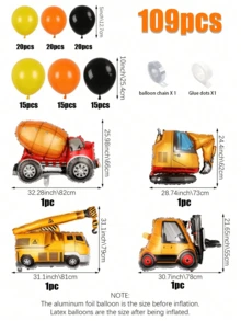109 件/4 件建筑主题气球花环拱门套件，包含叉车、起重机、水泥车、挖掘机铝箔气球，适用于生日派对气球装饰、建筑主题派对、背景装饰 - 彩色 - 查看 10