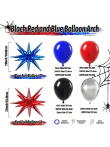 134PCS 5/10/18inch Black Red And Blue Sliver Balloons Arch Kit, Spider Men Theme Balloon Garland With Starburst Foil Balloons For BabyShower Happy Birthday Party Decorations - As the Picture Shows - View 7
