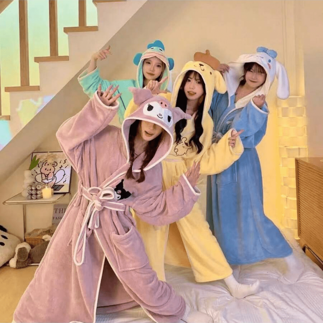 Sanrio Sanrio Series Cartoon Cute Pattern Bathrobe, My Melody & Kuromi Soft Plush Fabric, Absorbent Quick-Dry Sleepwear, Bathroom Robe, Long Style Coral Fleece Robe With Hood, Beautiful High-Quality Christmas, Birthday, Festival Gift Back To School