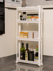 HOUSHELIF 节省空间的纤薄型9.5厘米/3.74英寸宽白色带轮厨房和浴室推车。窄型门后滚动式储物架，适用于带可锁定轮子的小空间。