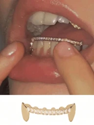 1pc European & American Hot-Selling Bling Bling Fangs With Zirconia Stones, Can Wear On Upper & Lower Teeth, Adjustable Size, Great For Festivals, Parties, Night Clubs, Stage Decor