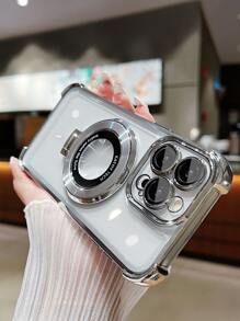 Luxury Electroplated Clear Purple Phone Case With Ring Magnetic Stand Holder, Silver Silicone Shockproof Soft Cover Compatible With IPhone 16/16e/16 Pro/16 Pro Max/16 Plus/15/14/13/12/11/X/XS/XR/8/7, Galaxy S25/S24/S23/S22/S21/A55/A54/A53/A52/A35/A34/A23/A16/A15/A14/A13/A12/A05S/FE/Ultra/4G/5G, And Compatible With Redmi/Honor/MOTO/OPPO/Infinix