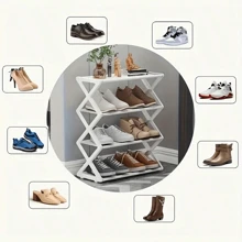 1pc Four-Layer Foldable Plastic Shoe Rack, Upgraded Thickened Shoe Rack, Multi-Layer Space-Saving, Dust-Proof And Simple Shoe Rack, Creative X-Shaped Dust-Proof Steel Tube Shoe Rack, Easy-To-Assemble Shoe Rack, Foldable Shoe Rack, Suitable For Entrances, Corridors, Bedrooms And Dormitories