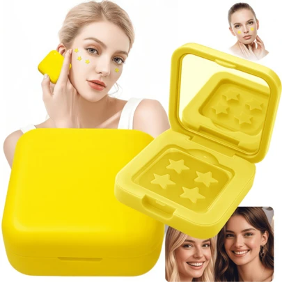 60片星形贴纸，防水透气，日常多用途，旅行携带方便，附赠小镜子。便携盒装星形贴纸，派对小贴士，完美拍照道具，化妆，价格实惠，房间装饰，梳妆台，旅行，卧室，化妆配件，价格实惠，圣诞礼物，化妆品，化妆工具，便宜好物，礼物，女士礼物，圣诞礼物