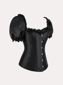 Corset aristocrático clásico con mangas abullonadas, tirantes, espalda descubierta y control de barriga con costillas, adecuado para fiestas, actuaciones en el escenario y festivales