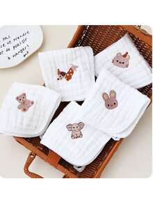 5件/包随机婴儿围兜，可爱动物图案，优质柔软小手帕