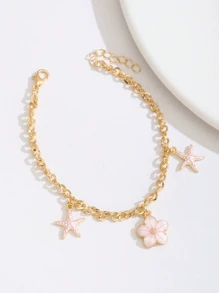 1pc Delicate Sweet Flower & Starfish Decor Bracelet For Women Summer Beach Party Travel Vacation Jewelry Accessory For Daily Wear