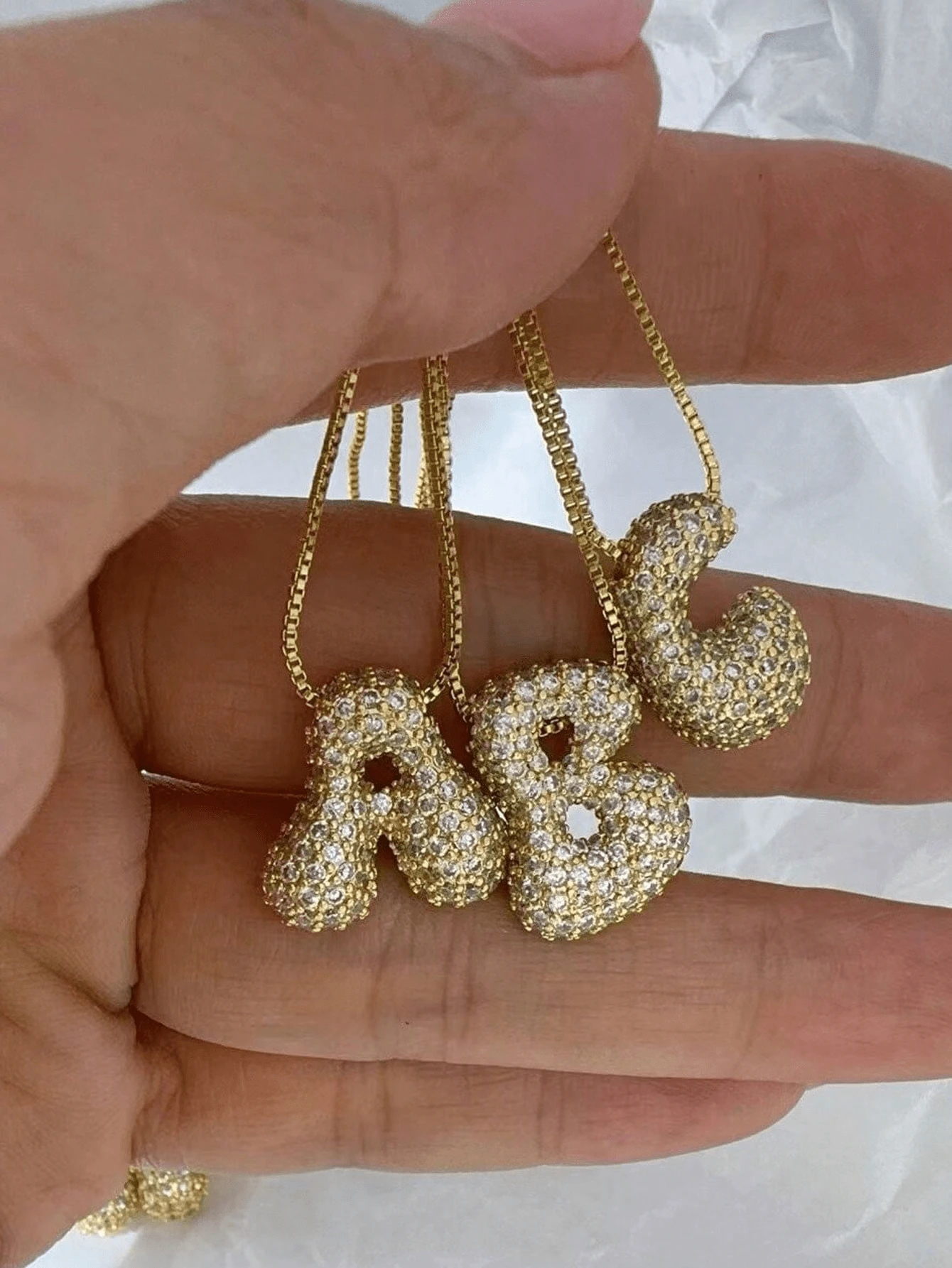 1件装女士可爱泡泡字母项链，气球字母吊坠不锈钢链，加粗铜字母吊坠项链，精致26字母吊坠首饰，送给女孩的礼物 - 金色-小號字母 - 查看 1