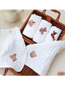 5件/包随机婴儿围兜，可爱动物图案，优质柔软小手帕