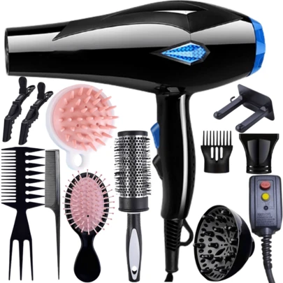 Morfone 12 Piece Black And Gold Hair Dryer Set Hair Care Tools, Home Hair Salon Hair Dryer Multi-Speed Adjustable Blow Drying Hair Styling And Curling Comb For Home, Salon, Dorm Room, Ideal New Year Gifts