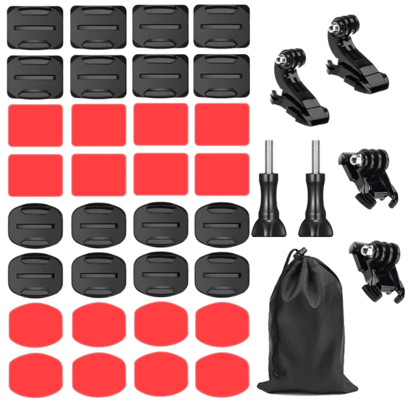 Kit de acessórios para montagem de capacete, 39 peças, adesivos curvos e planos, fivelas e parafusos de aperto manual, compatível com a maioria das câmeras de ação, adaptador para tripé com base adesiva para capacete